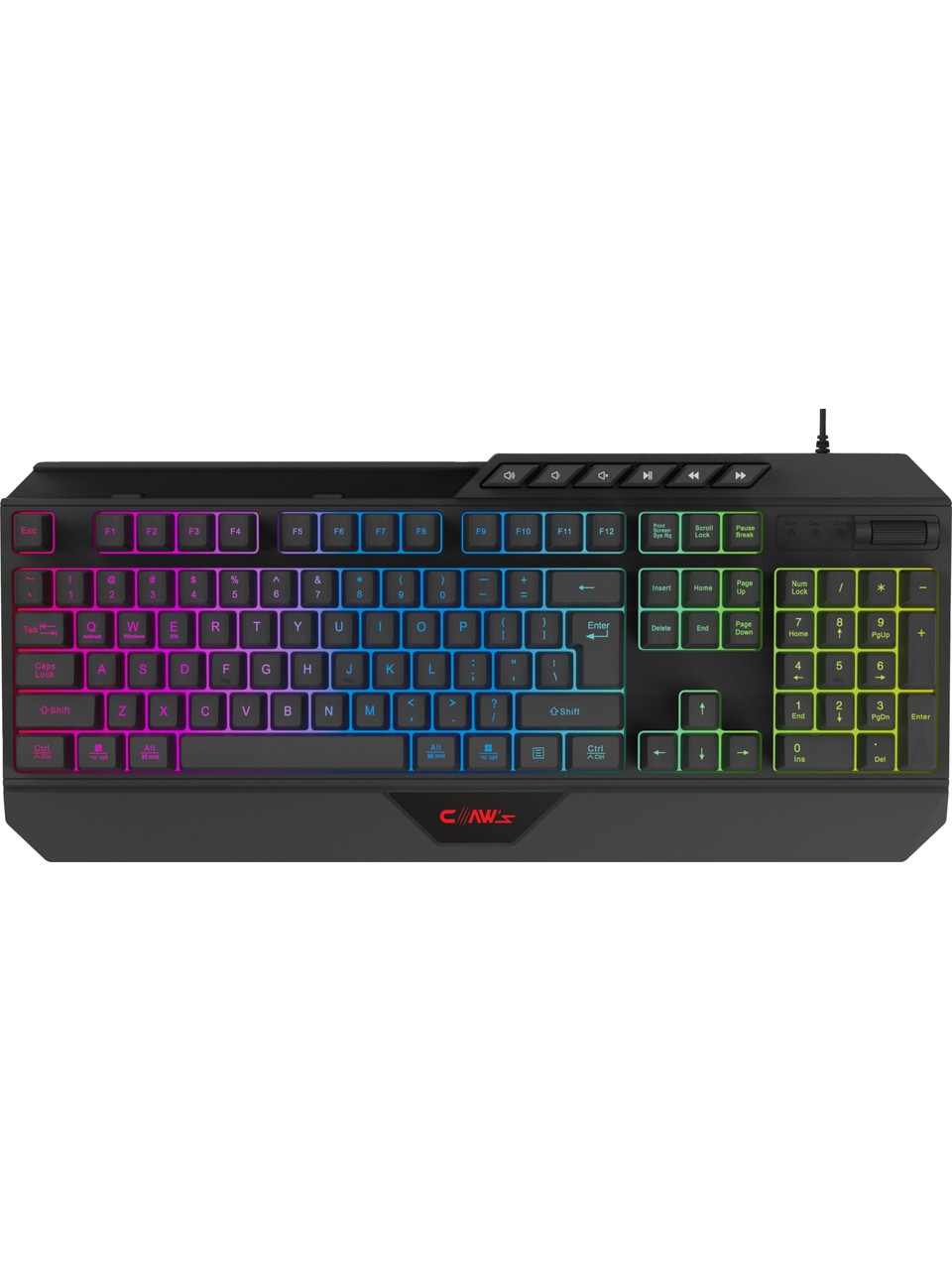 Claw's Nexus K1 RGB Full Membran 104 Tuşlu Ekstra Multimedya / Rollover Ses Kontrol Mekanizmalı & Claw's Reflex Örgü Kablolu Gaming Klavye (11 Farklı RGB Efektli)