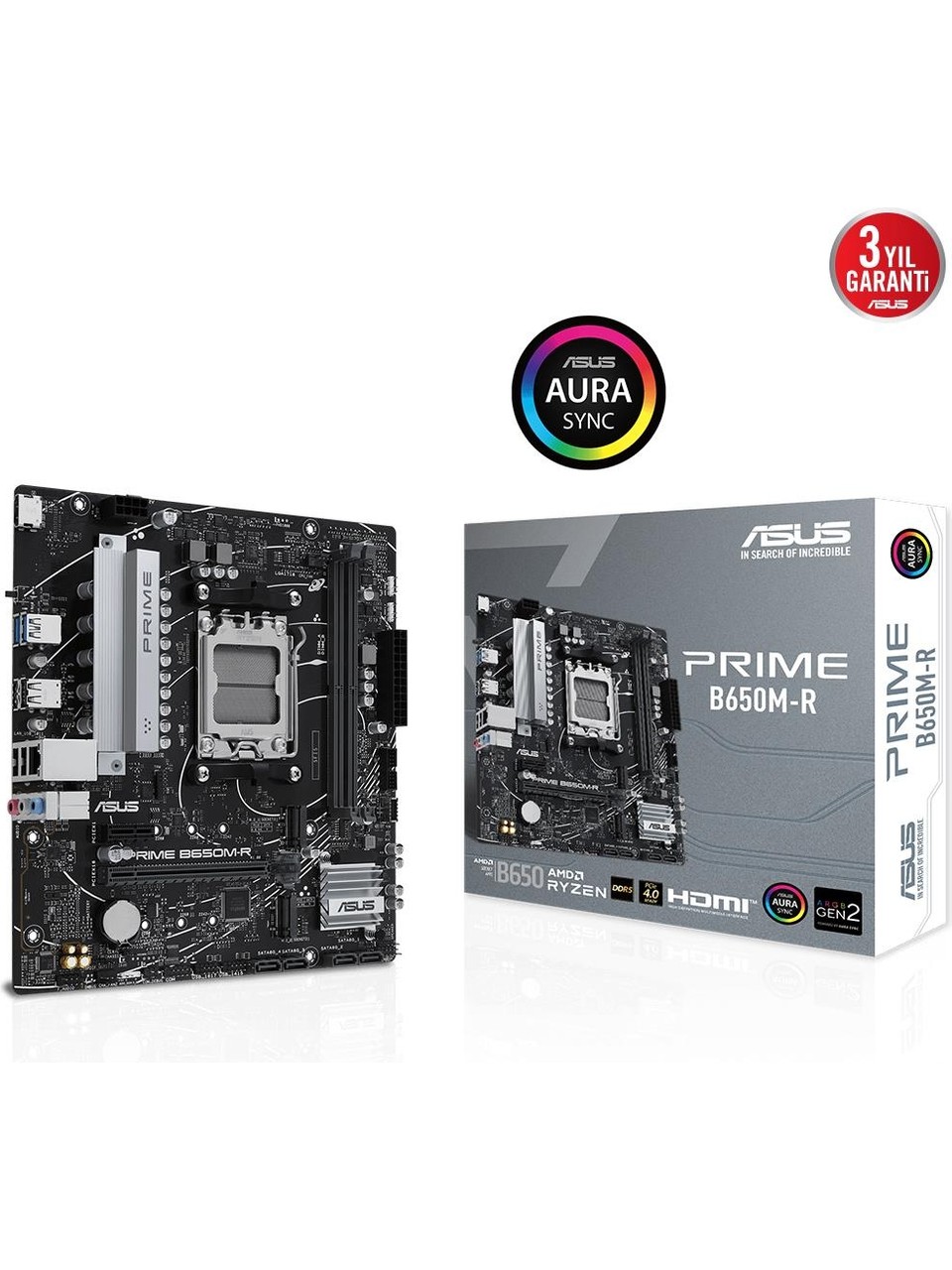 ASUS PRIME B650M-R AMD B650 AM5 DDR5 7200 HDMI 2x M2 USB3.2 AURA RGB 2.5Gbit LAN mATX