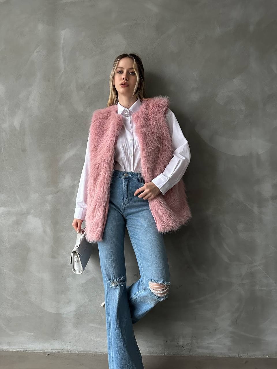 Sun Style Kürk ve Astarlı & Cepli Uzun Yelek