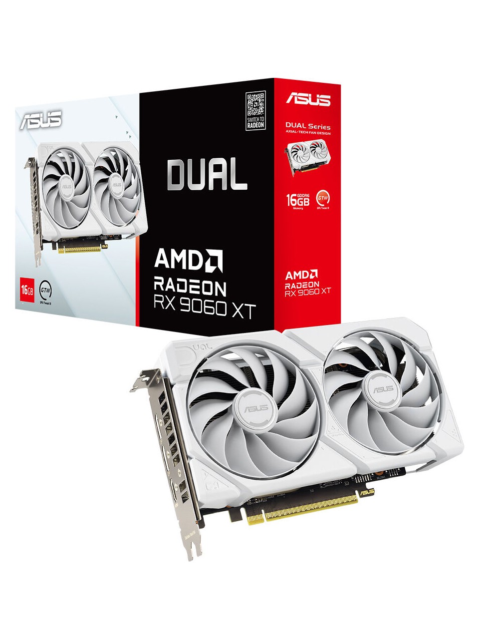 Asus DUAL-RX9060XT-16G-WHITE-AMD-RADEON-RX 9060 XT-16G-16GB GDDR6-128BIT-3250MHZ-HDMI-2XDP-EKRAN Kartı