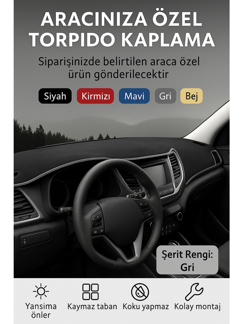 Nissan Altima 1988-1993 - 3D Torpido Koruma Kılıfı - Ön Göğüs Kaplama - Gri Şerit TROBUS Altima