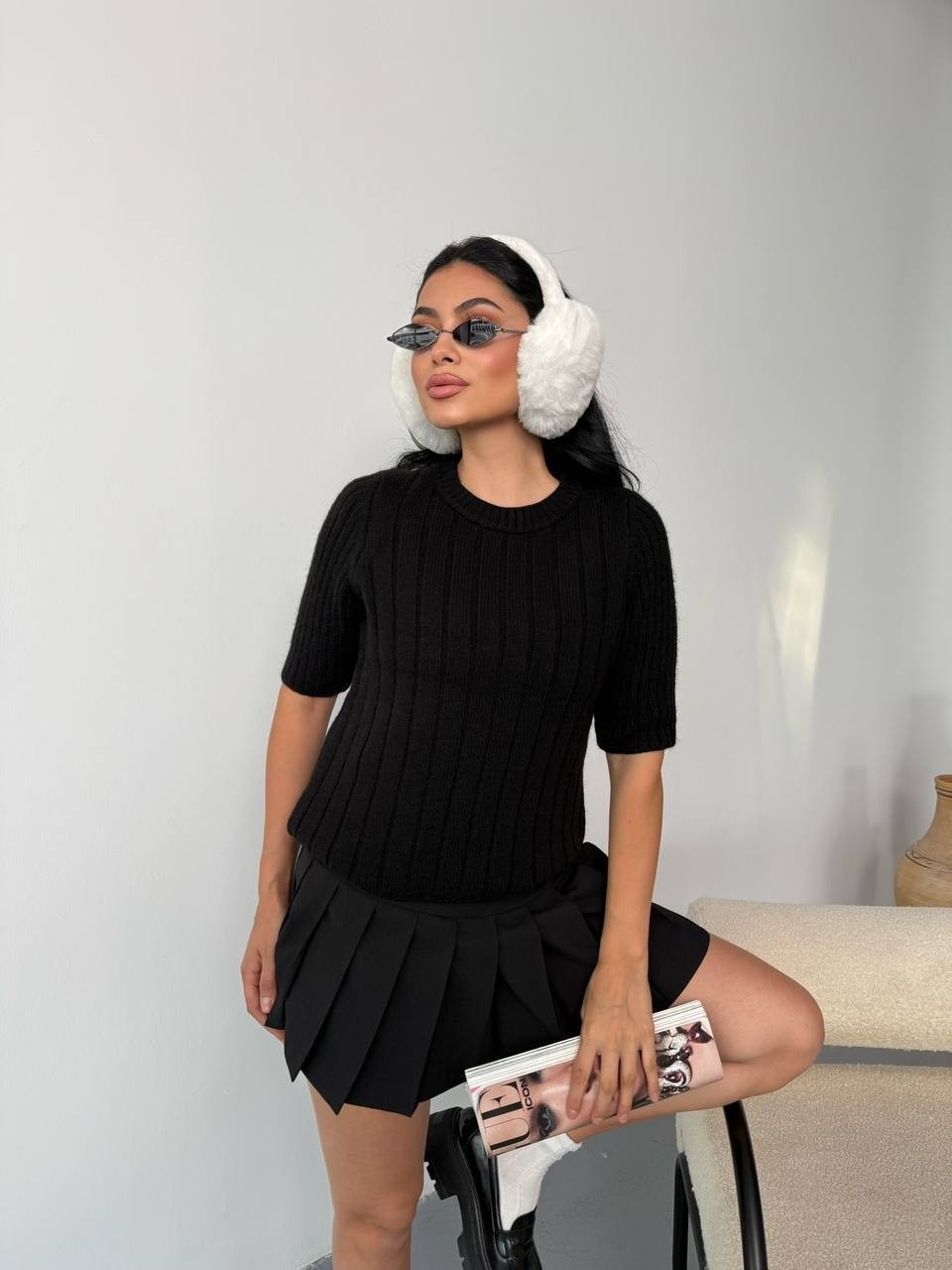 Pulli Collection Kısa Kol Fitilli Bisiklet Yaka Triko Kazak