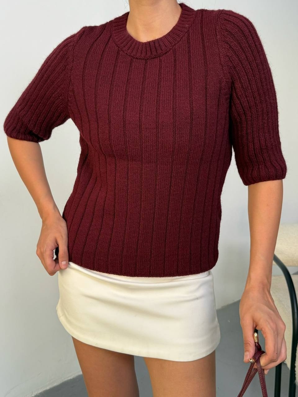 Pulli Collection Kısa Kol Fitilli Bisiklet Yaka Triko Kazak görsel 4