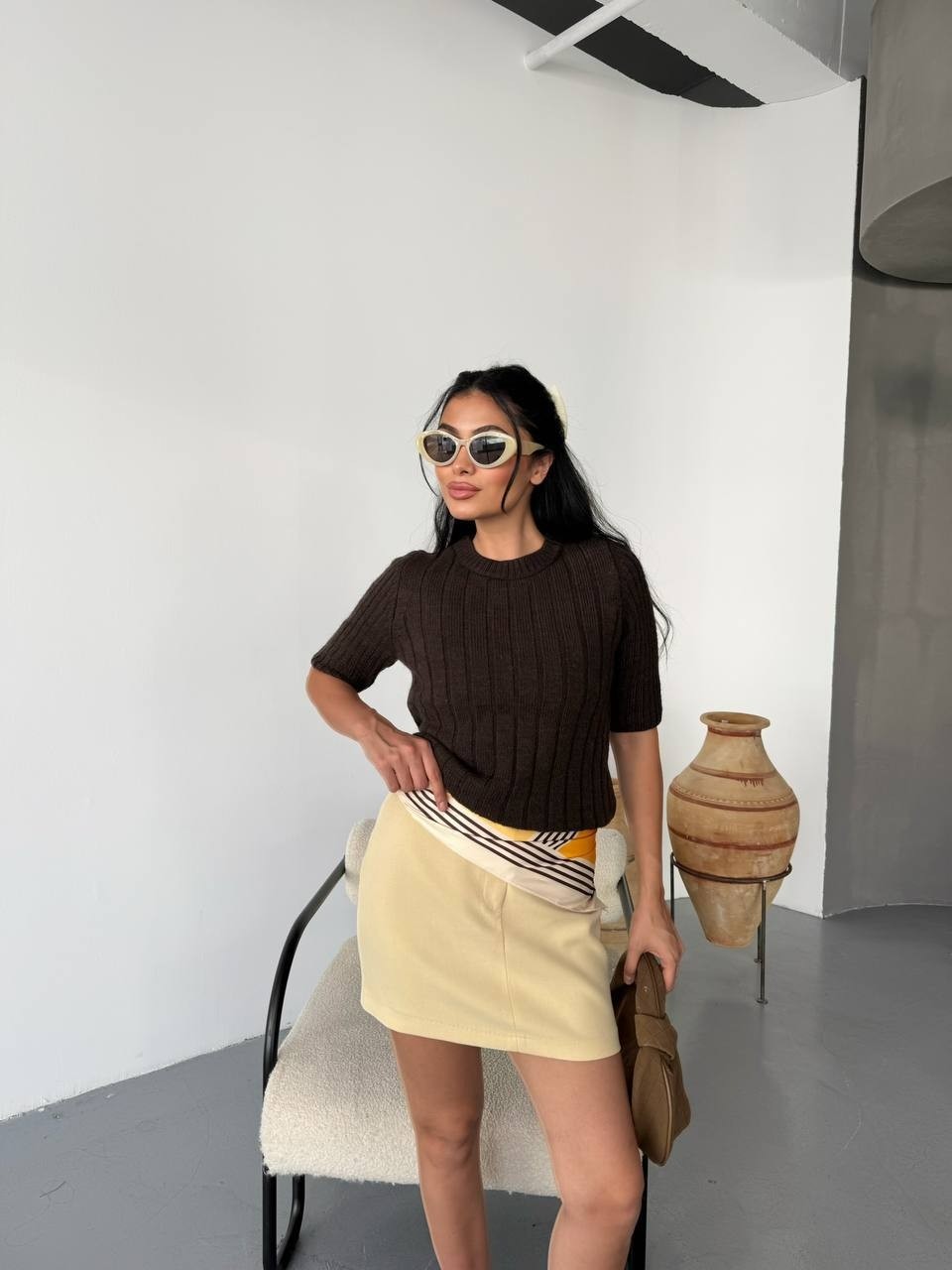 Pulli Collection Kısa Kol Fitilli Bisiklet Yaka Triko Kazak