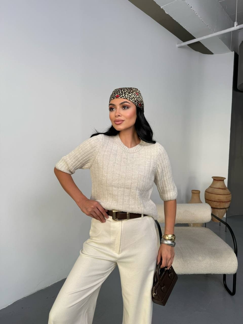 Pulli Collection Kısa Kol Fitilli Bisiklet Yaka Triko Kazak görsel 8