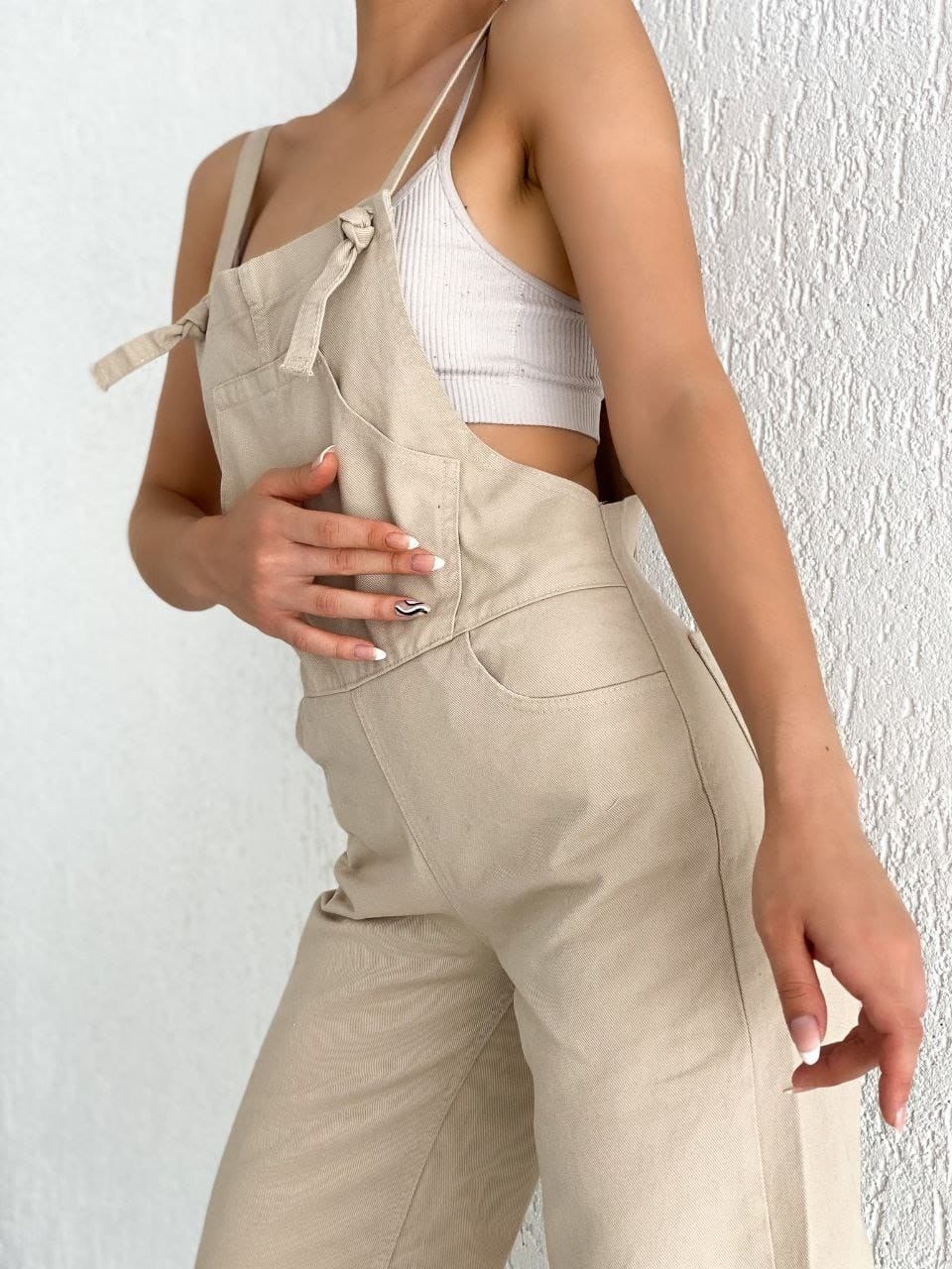 Denim Bahçıvan Salopet - Bej - 36 görsel 3