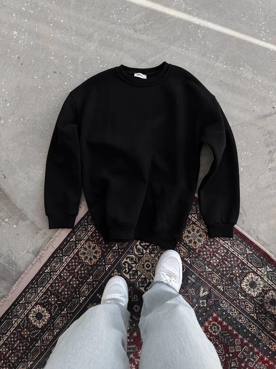 Tarz Yeri Kadın Bisiklet Yaka 3 Iplik Pamuklu Basic Sweatshirt - Siyah görsel 5