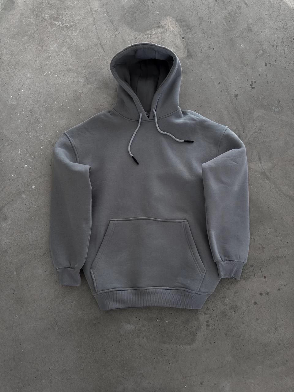 Tarz Yeri Kadın Kapüşonlu Kanguru Cepli 3 Iplik Pamuklu Oversize Hoodie Sweatshirt - Boyalı Gri görsel 2