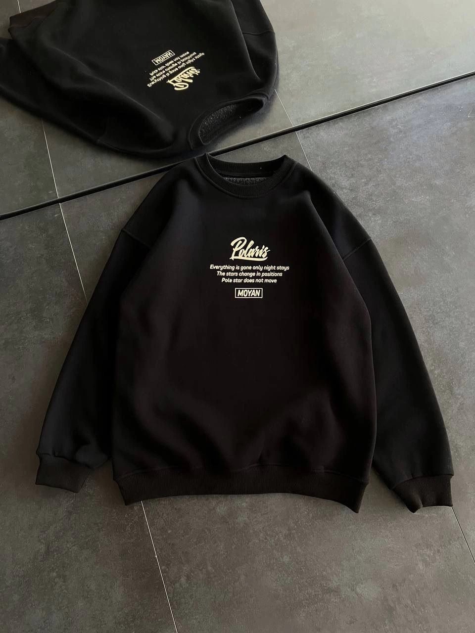 Tarz Yeri Kadın 3 Iplik Pamuklu Bisiklet Yaka Baskılı Sweatshirt - Siyah