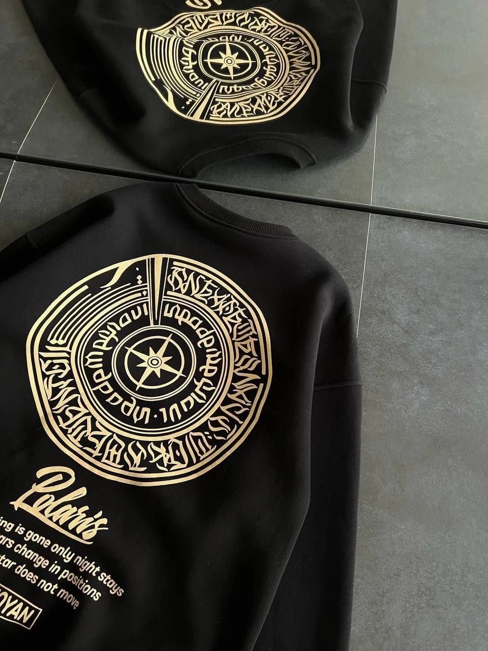 Tarz Yeri Kadın 3 Iplik Pamuklu Bisiklet Yaka Baskılı Sweatshirt - Siyah görsel 4
