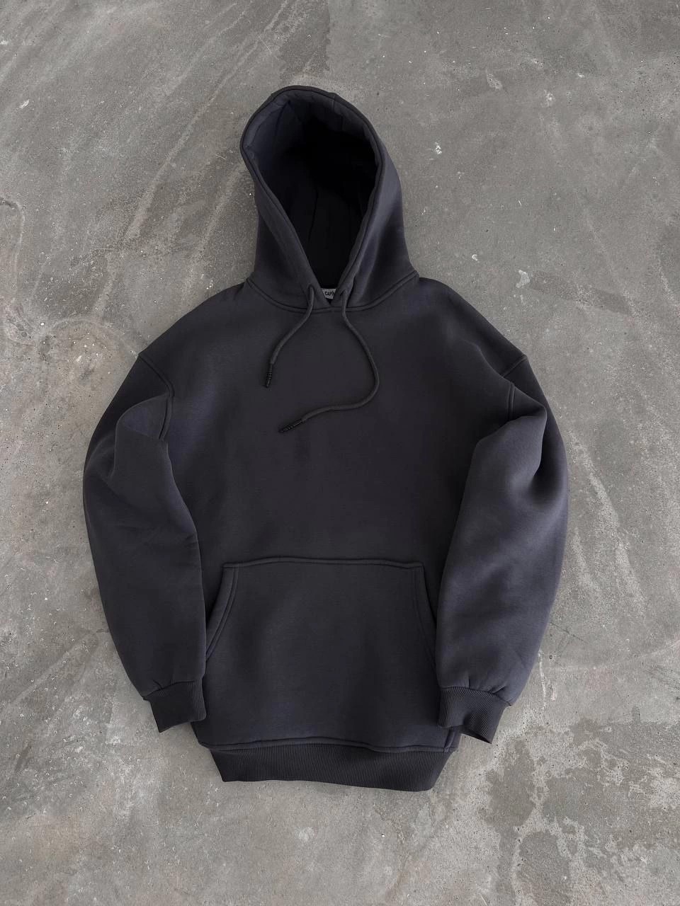 Tarz Yeri Kadın Kapüşonlu Kanguru Cepli 3 Iplik Pamuklu Oversize Hoodie Sweatshirt - Füme