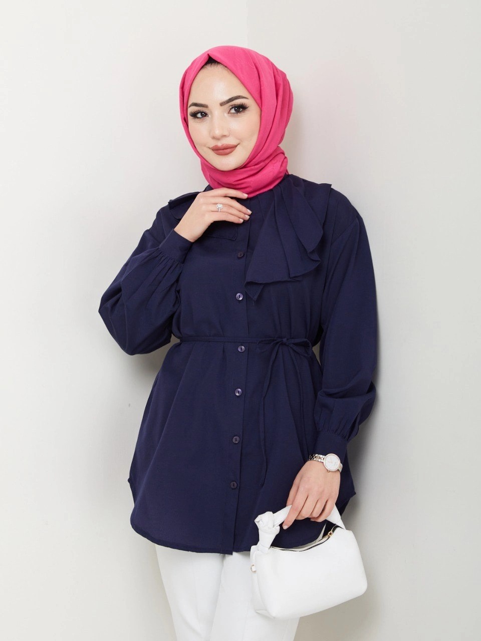 Nevayla Moda Tasarım Detay Bağlamalı Gömlek - Lacivert / Ü102 görsel 2