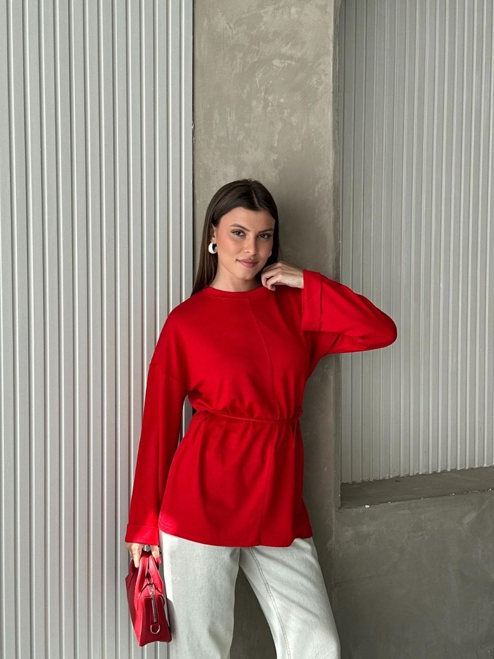 Trendparis Bisiklet Yaka Yan Yırtmaçlı Bağcıklı Tunik Siyah