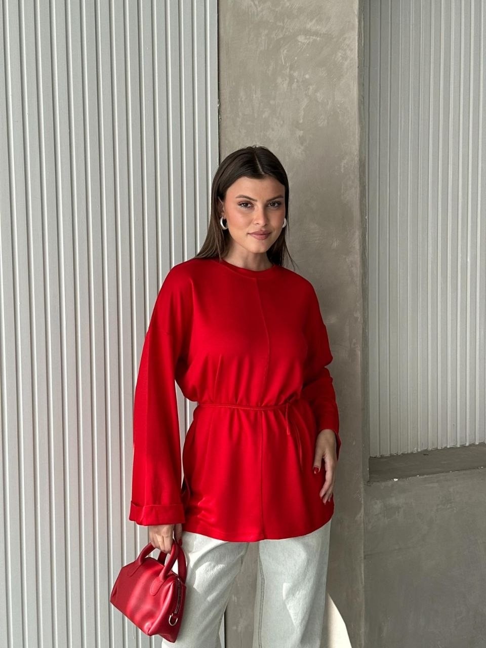 Trendparis Bisiklet Yaka Yan Yırtmaçlı Bağcıklı Tunik Siyah görsel 7