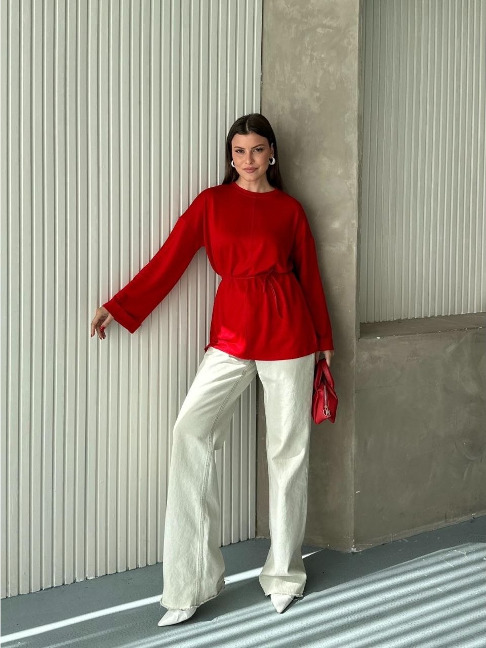 Trendparis Bisiklet Yaka Yan Yırtmaçlı Bağcıklı Tunik Siyah görsel 8
