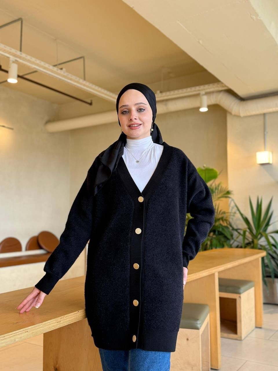 Esra Butik 🧶 Sakallı Hırka | Uzun Triko Hırka--Standart Beden (38-46)