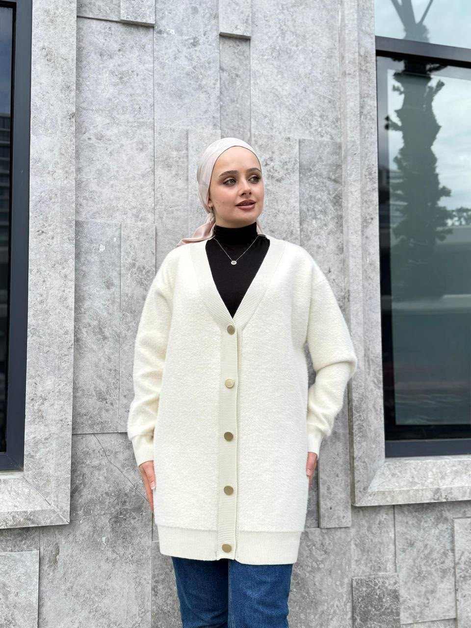 Esra Butik 🧶 Sakallı Hırka | Uzun Triko Hırka--Standart Beden (38-46) görsel 7