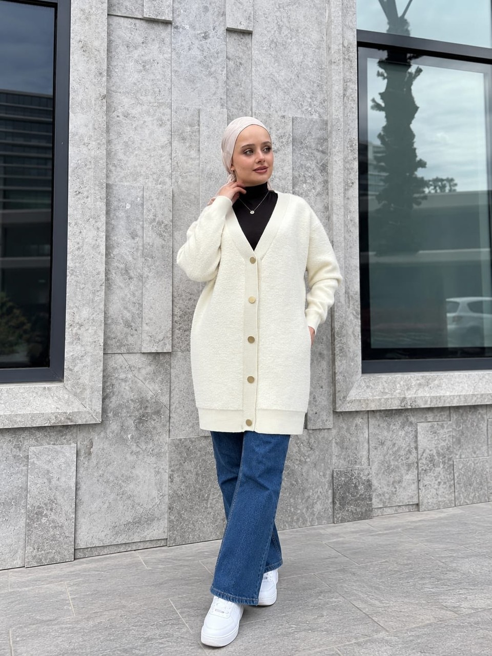 Esra Butik 🧶 Sakallı Hırka | Uzun Triko Hırka--Standart Beden (38-46) görsel 8