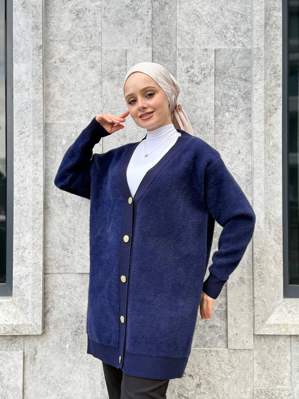 Esra Butik 🧶 Sakallı Hırka | Uzun Triko Hırka--Standart Beden (38-46)