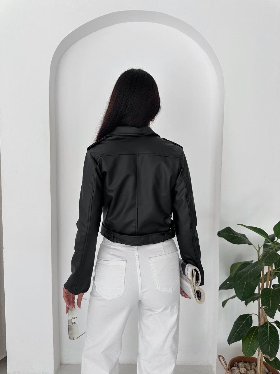 Boom Bester Kadın Suni Deri Biker Mont Fermuarlı Kuşak Detaylı Premium Kalite Deri görsel 4