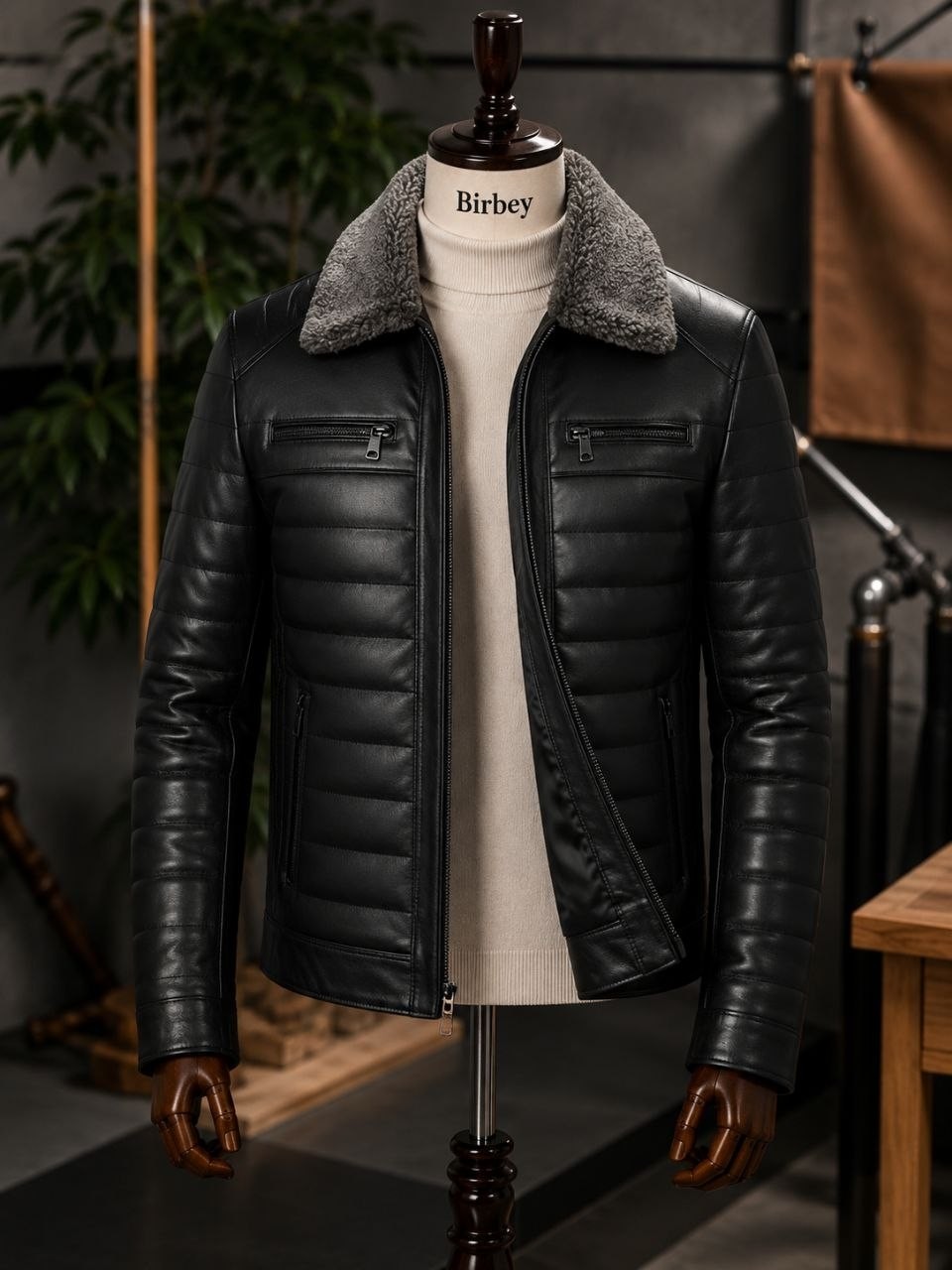 Moda Erkek Kahverengi Yakası Kürklü Fermuarlı Içi Astarlı Hakiki Deri Mont Ceket