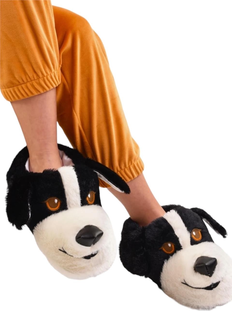 Liger Unisex Sevimli Köpek Figürlü Kaymaz ve Ses Yapmaz Taban Ev Panduf Pudra