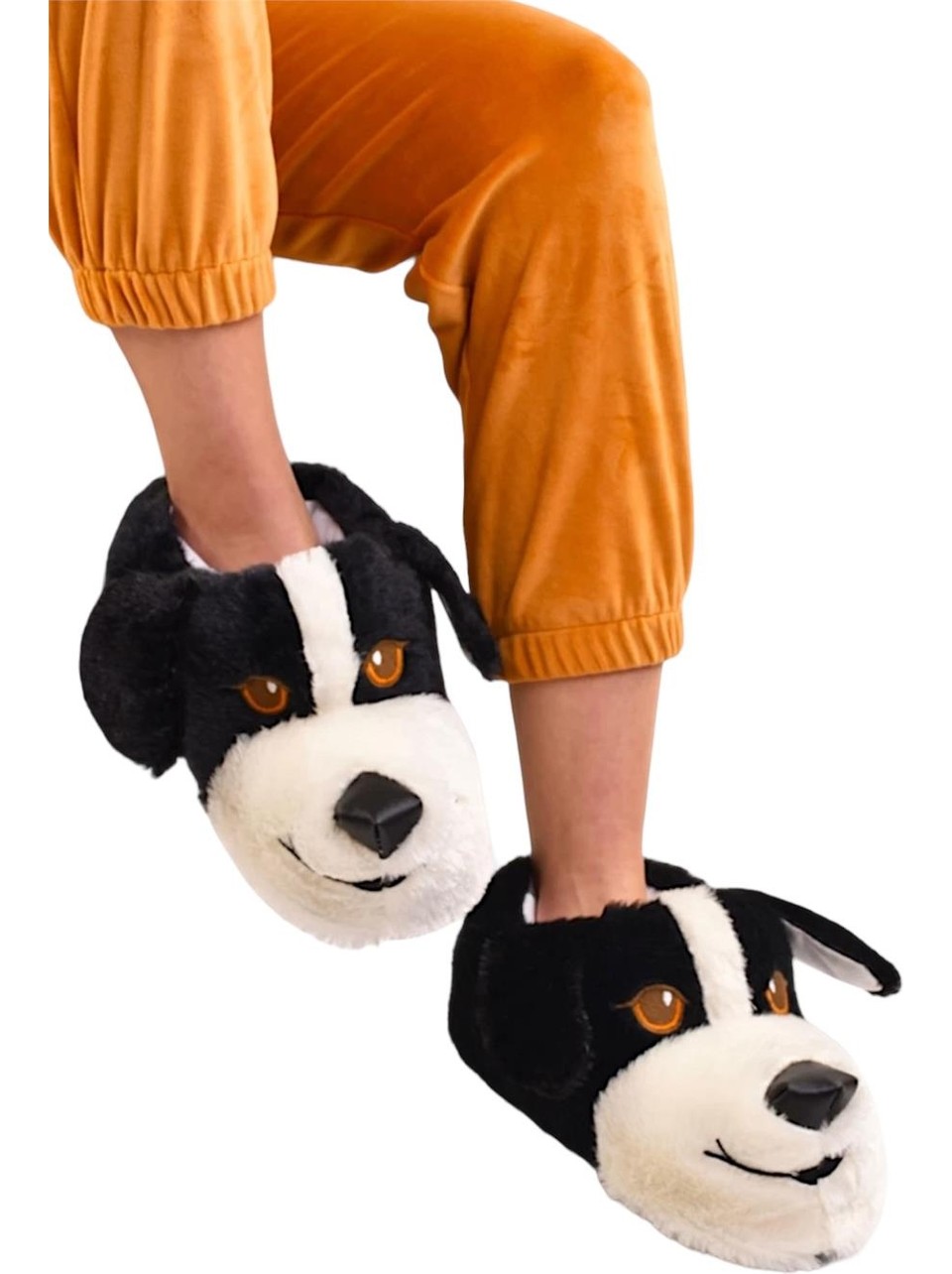 Liger Unisex Sevimli Köpek Figürlü Kaymaz ve Ses Yapmaz Taban Ev Panduf Pudra görsel 2
