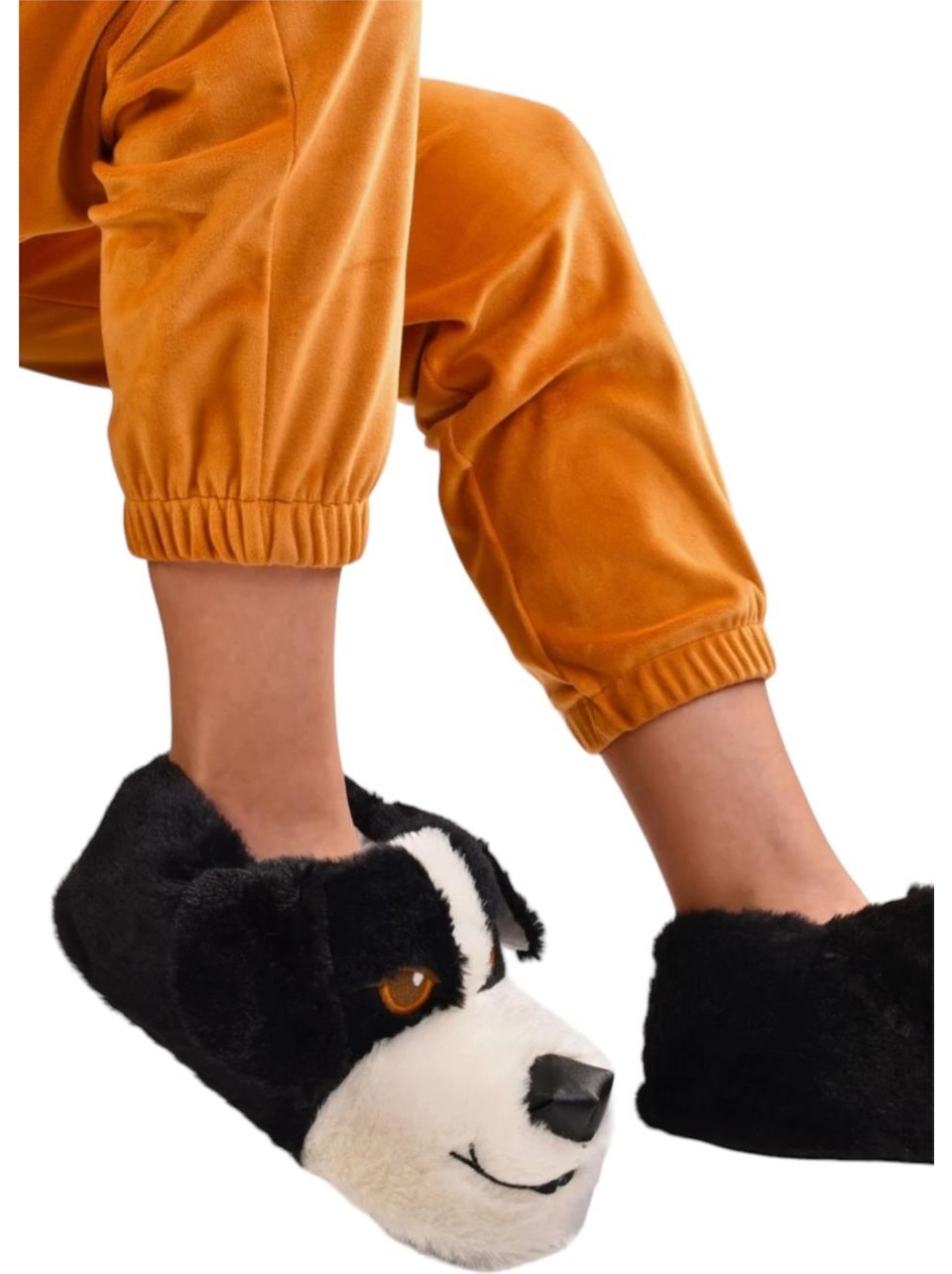 Liger Unisex Sevimli Köpek Figürlü Kaymaz ve Ses Yapmaz Taban Ev Panduf Pudra görsel 3