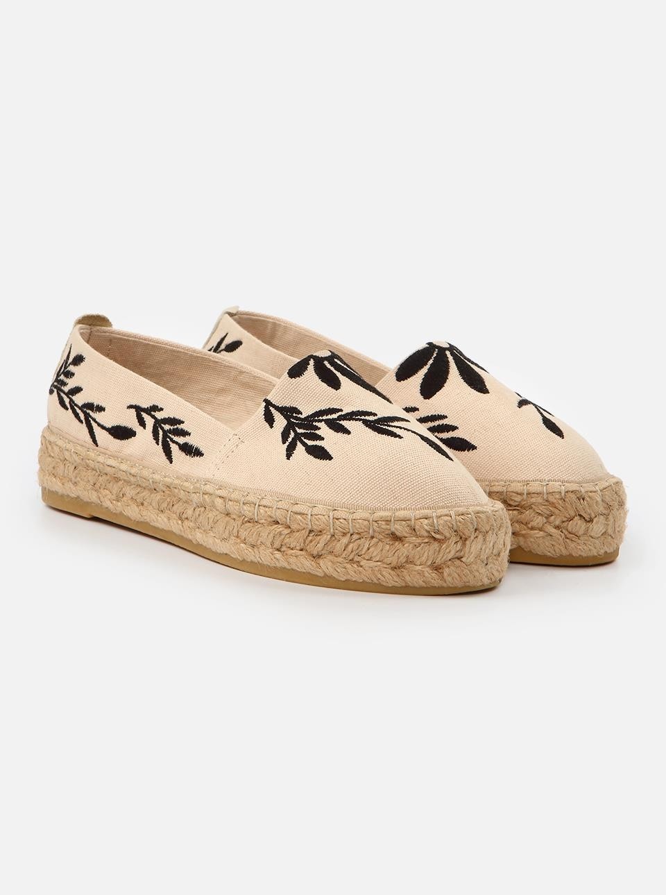 Su Espadril Nataly Ekru-Siyah Kadın Düz Espadril