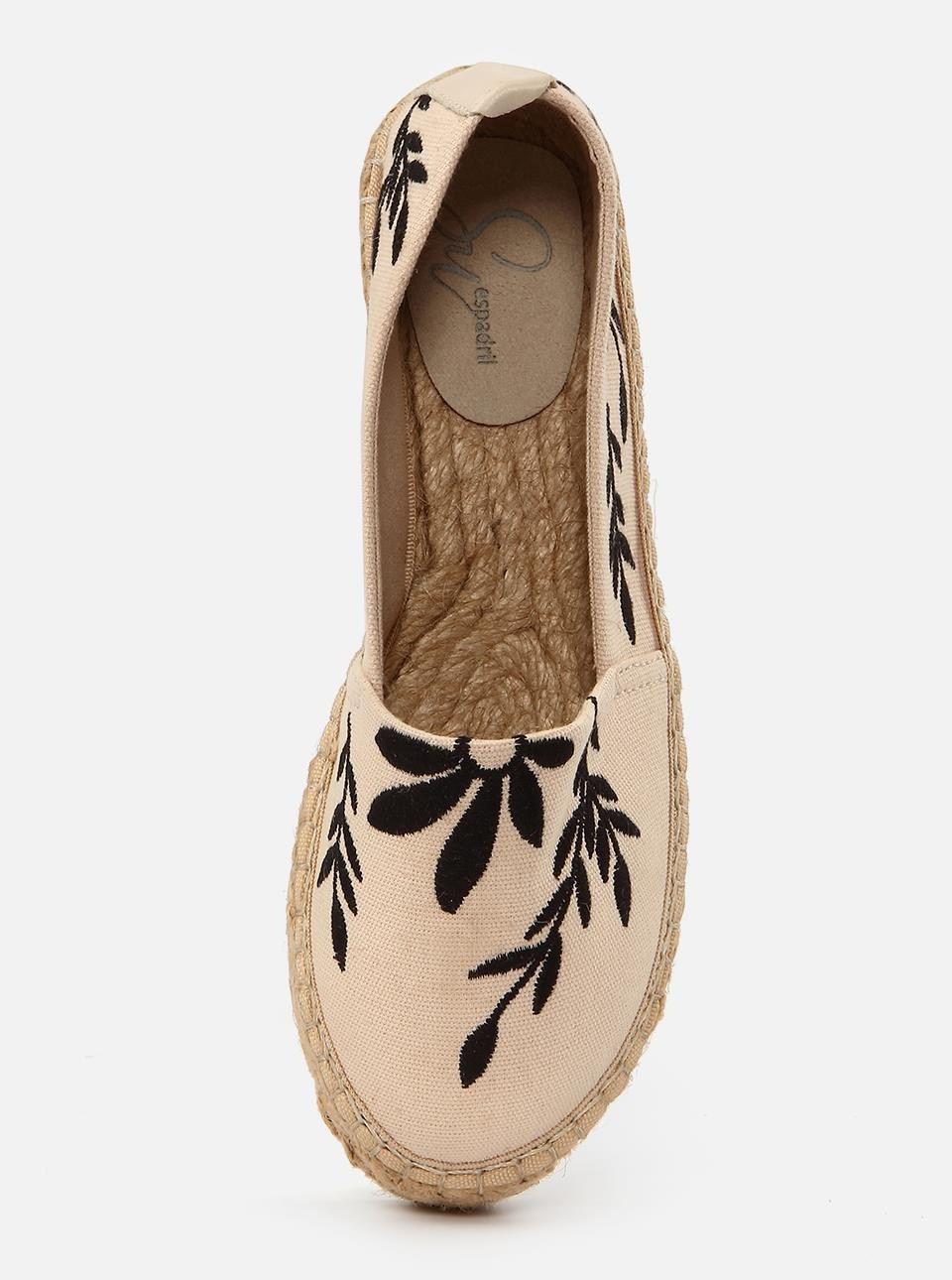 Su Espadril Nataly Ekru-Siyah Kadın Düz Espadril görsel 3