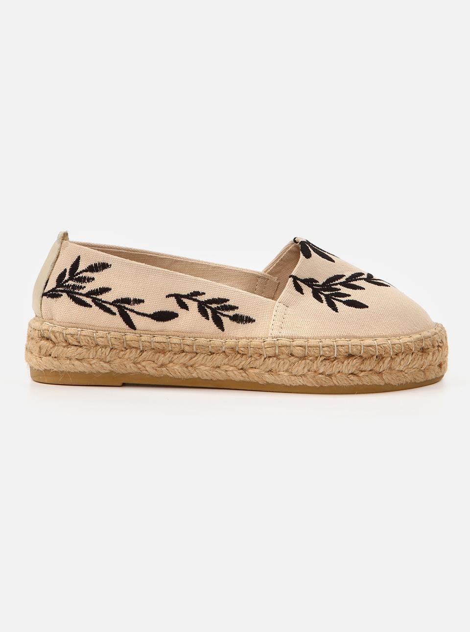 Su Espadril Nataly Ekru-Siyah Kadın Düz Espadril görsel 4