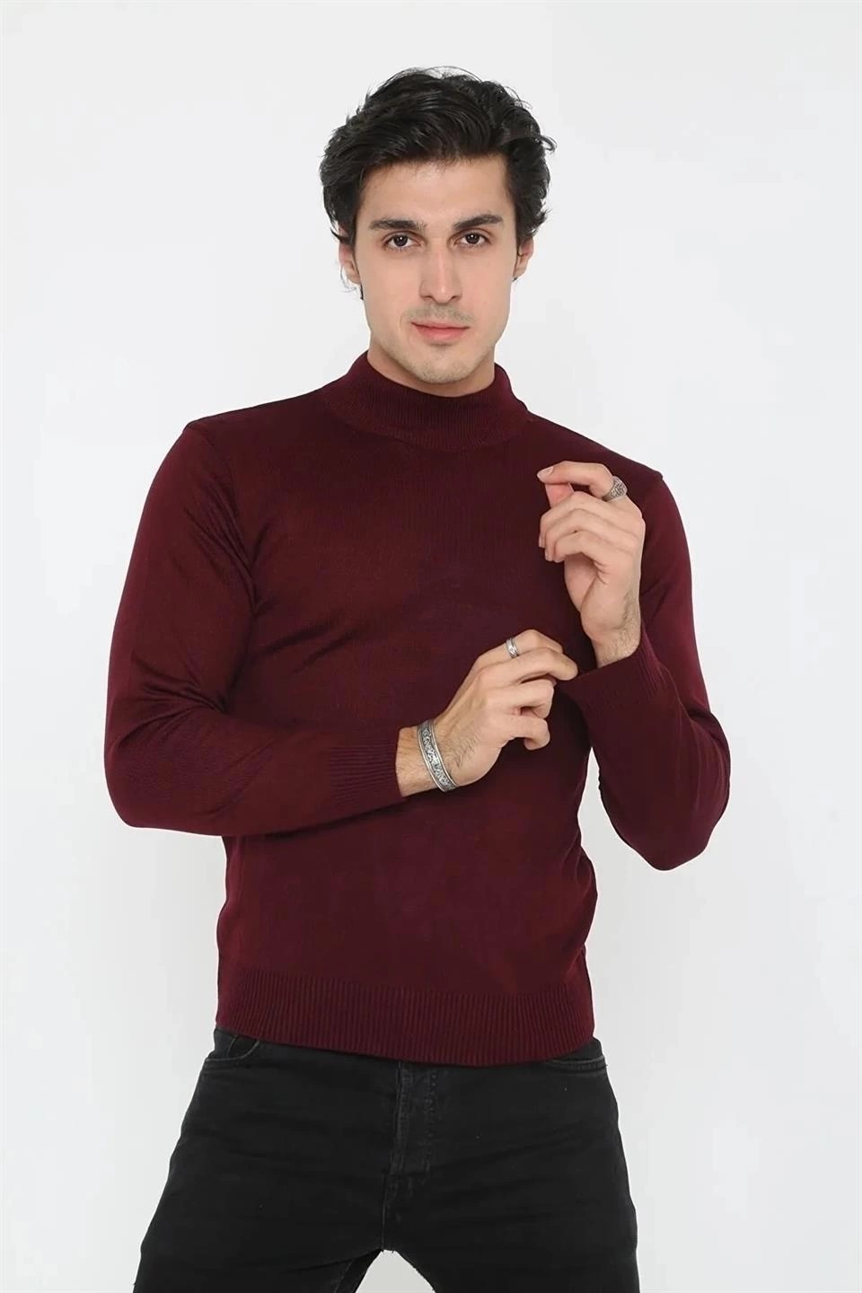 Beruflic Yarım Balıkçı Yaka Triko Kazak - Bordo görsel 3