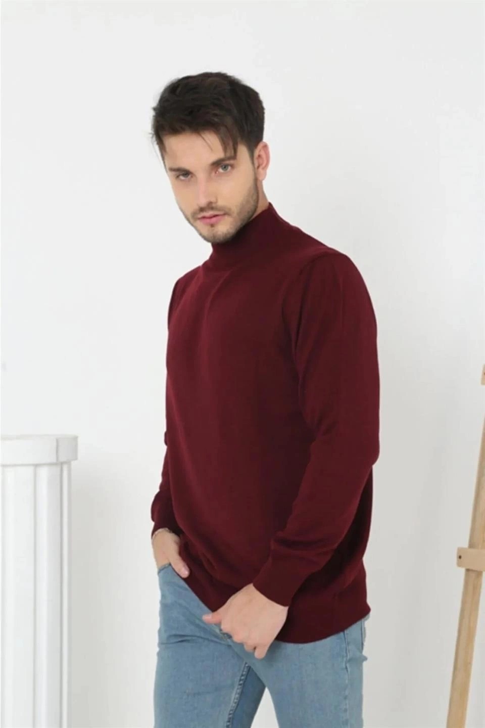 Beruflic Yarım Balıkçı Yaka Triko Kazak - Bordo görsel 4