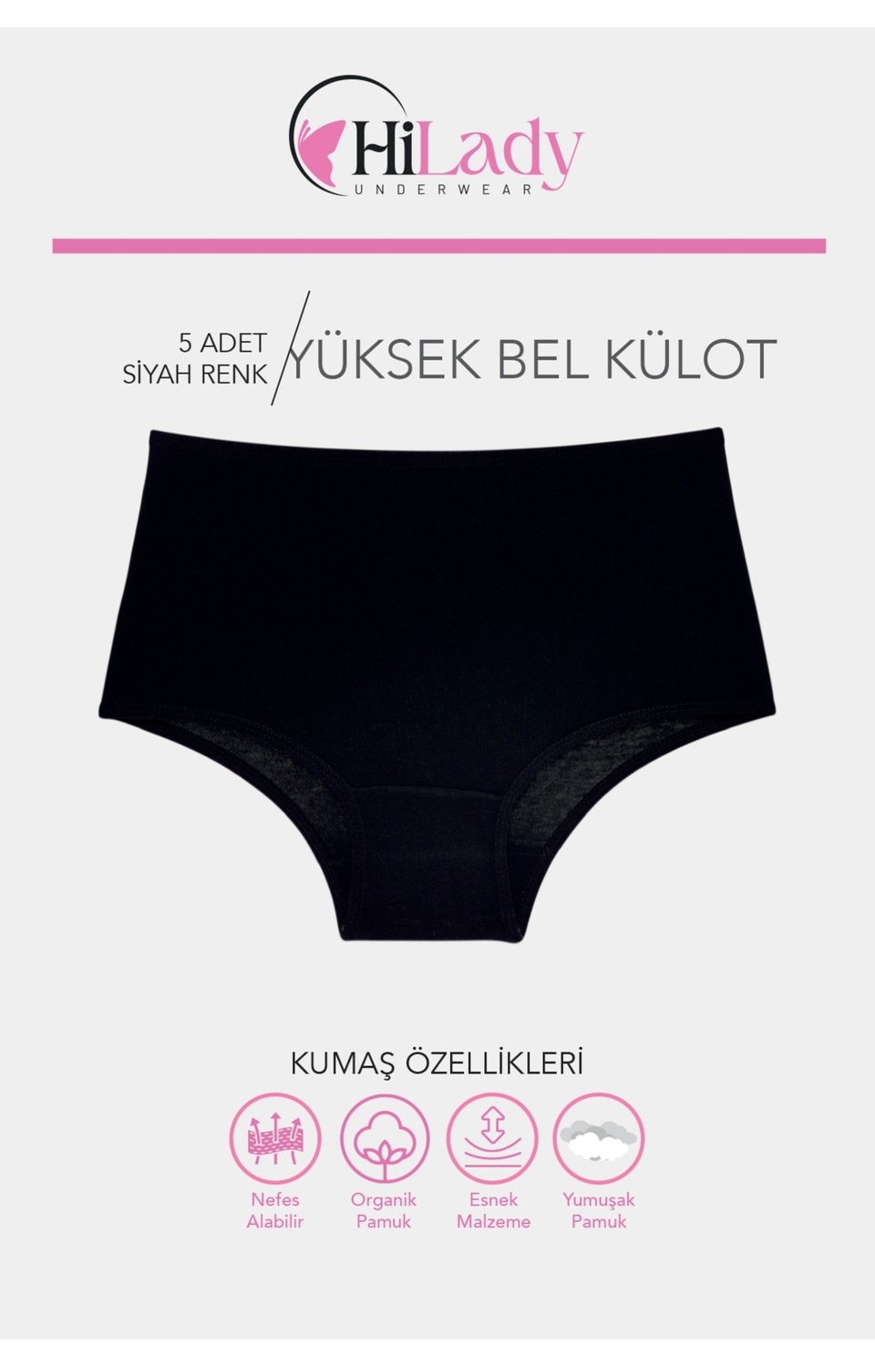 Hilady Kadın Külot 5'li Paket Yüksek Bel Külot Koyu Soft, Likralı Pamuklu Kumaş görsel 3