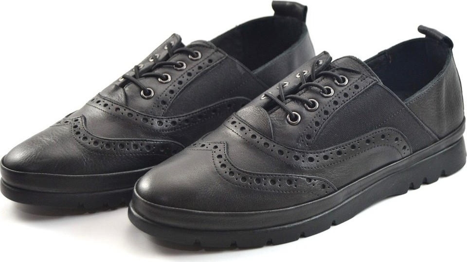 Ernas 44 Soft Deri Lastik Bağlı Oxford Casual Kadın Iş Ayakkabı