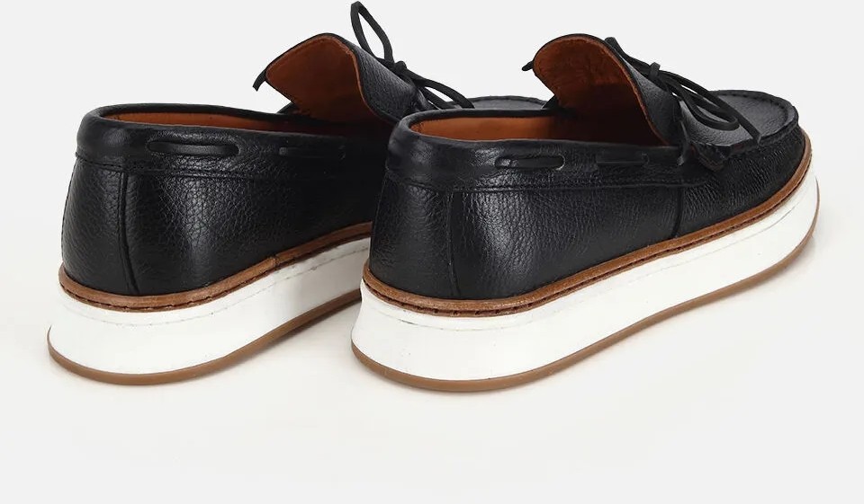 Hotiç Erkek Deri Siyah Bağcık Detaylı Günlük Loafer görsel 4