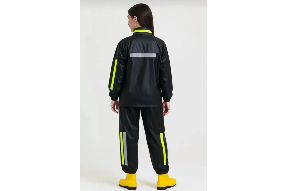 Resim Premium Motorcu Kurye Yağmurluk Takım Su Geçirmez Pvc Kumaş Reflektörlü Tübitak Onaylı - Siyah 