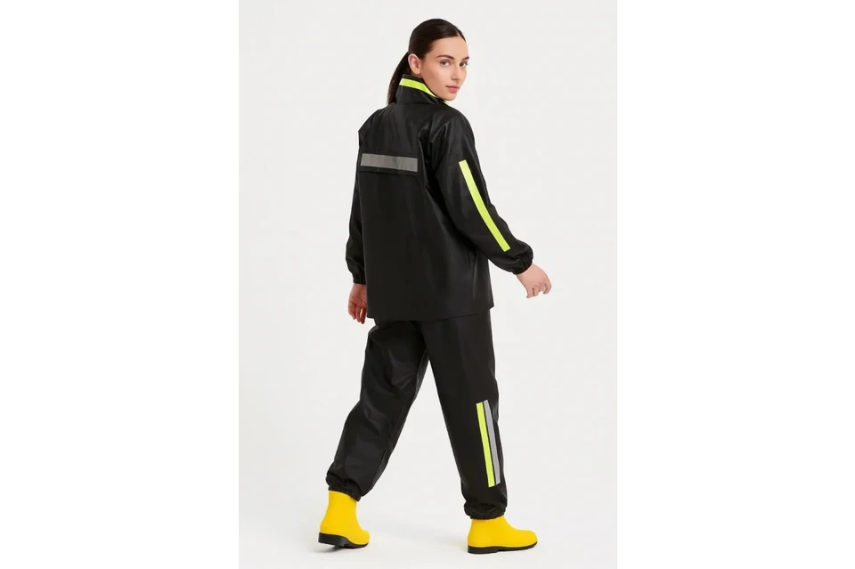 Resim Premium Motorcu Kurye Yağmurluk Takım Su Geçirmez Pvc Kumaş Reflektörlü Tübitak Onaylı - Siyah 