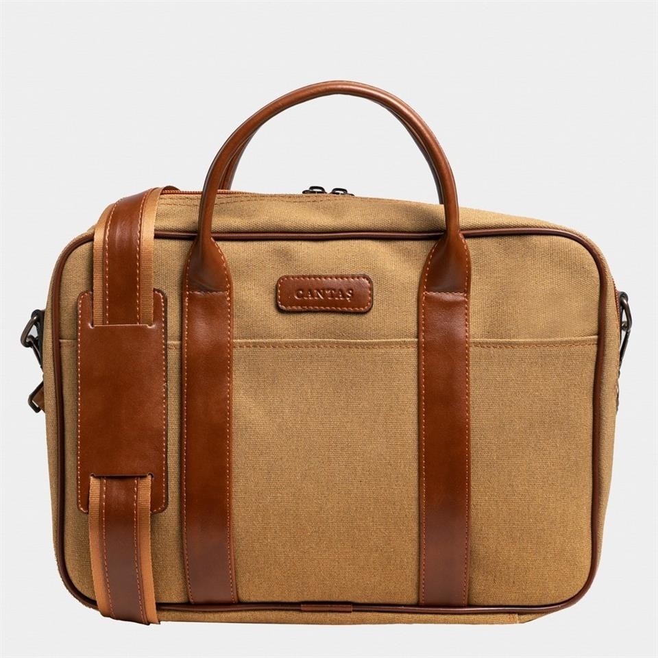 Çanta Yurdu Retro Kanvas 35x23 Evrak Ve Laptop Çantası 13 Inç Camel görsel 4