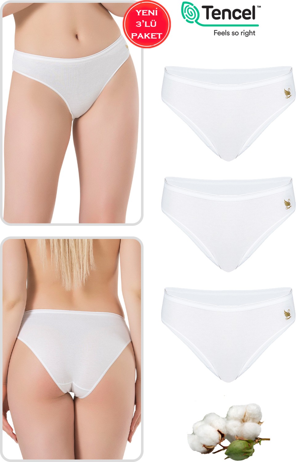 Özkan Underwear Özkan 23924 3'lü Paket Kadın Pamuklu Modal Esnek Yumuşak Slip Külot