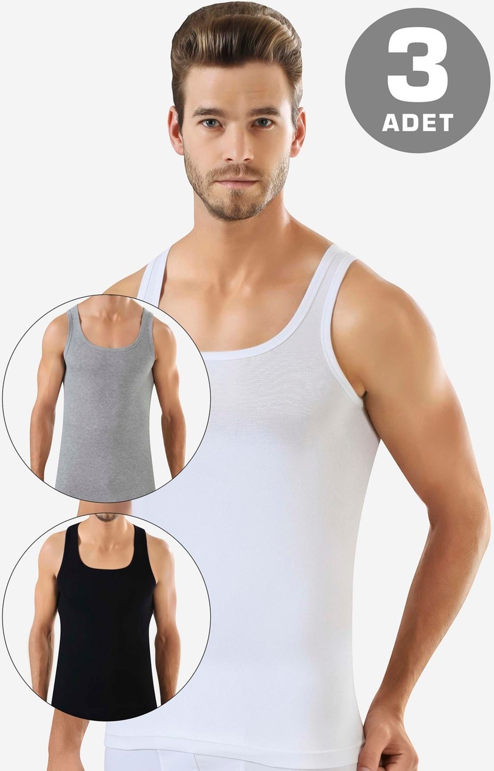 Arma Yıldız Erkek Gri Ribana Atlet 3'lü Paket %100 Pamuklu