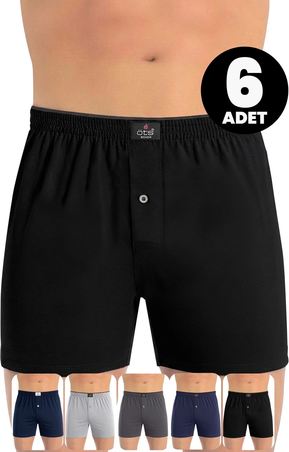 Öts Erkek 6’lı %100 Pamuk Boxer Düğmeli Süprem Kumaş Ekstra Konforlu Kalıp (2655-6)