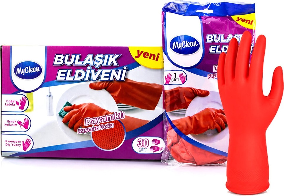 TeknoKapsül M Beden Temizlik ve Bulaşık Eldiveni - Doğal Pamuk Astarlı - Plastik