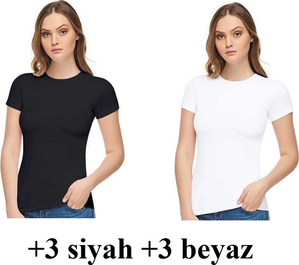 Tutku 6'lı Tutku Elit 2202 Sıfır Yaka Kadın Tişört +3 Siyah +3 Beyaz görsel 3