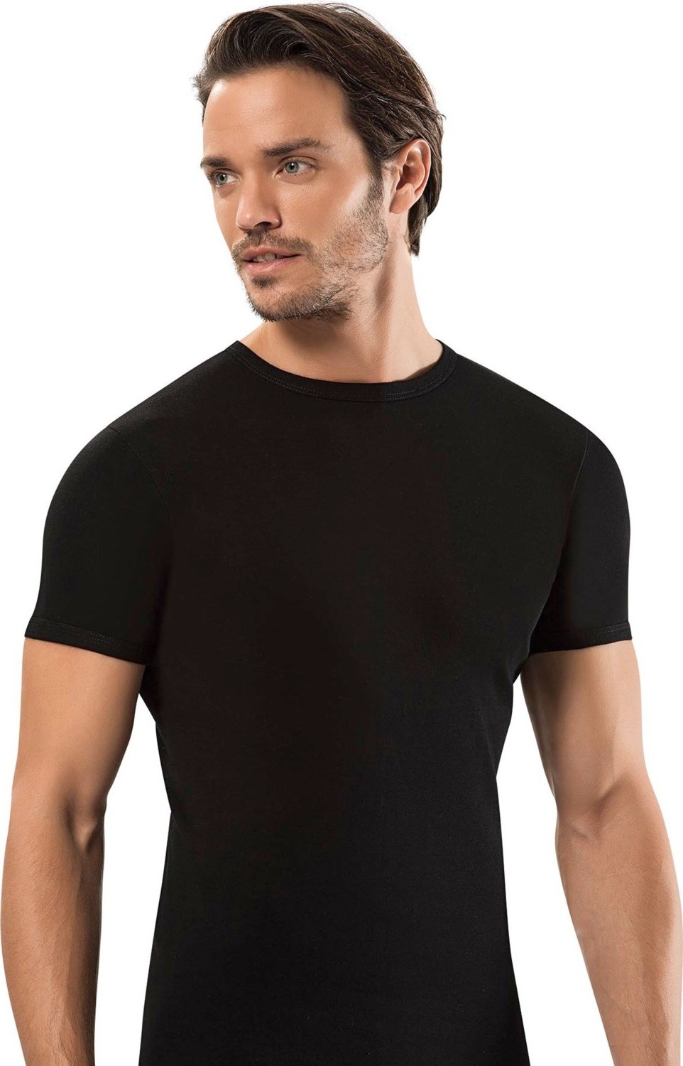 Erdem İç Giyim Erdem Siyah Kapalı Yaka T-Shirt Ribana Erkek İç Giyim Nefes Alabilir Kumaş
