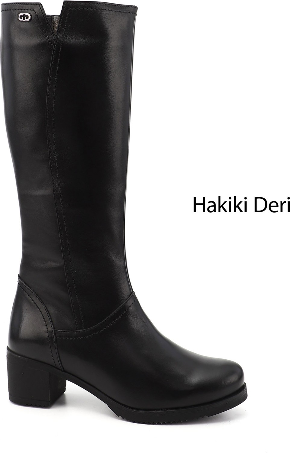 Gönderi(r) Kadın Siyah Fermuarlı Kalın Topuklu Hakiki Deri Çizme