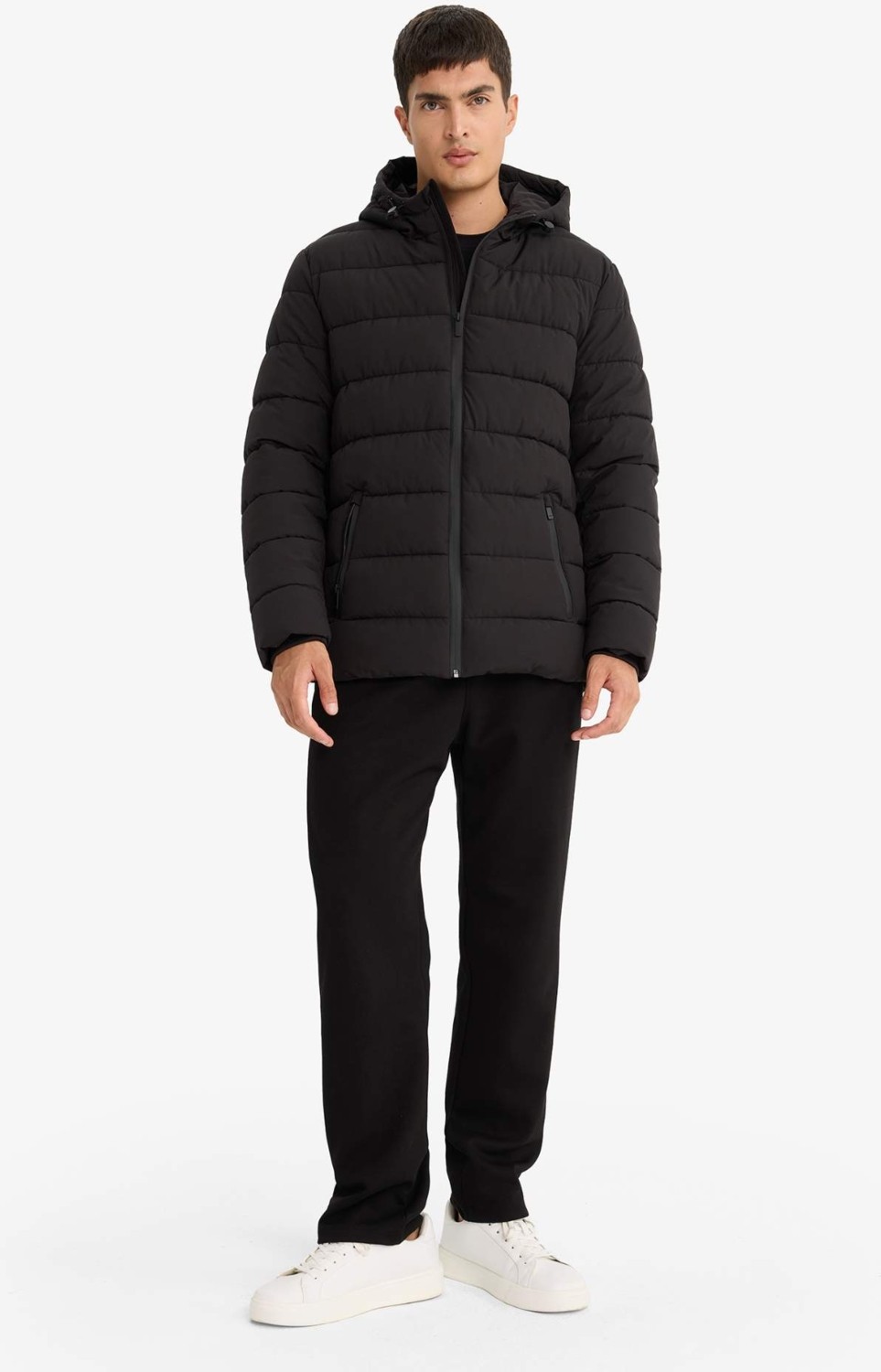 DeFacto Sıcak Tutan Su İtici Slim Fit Dar Kesim Astarlı Kapüşonlu Fermuarlı Cepli Dolgulu Mont R0216AZ25AU görsel 2