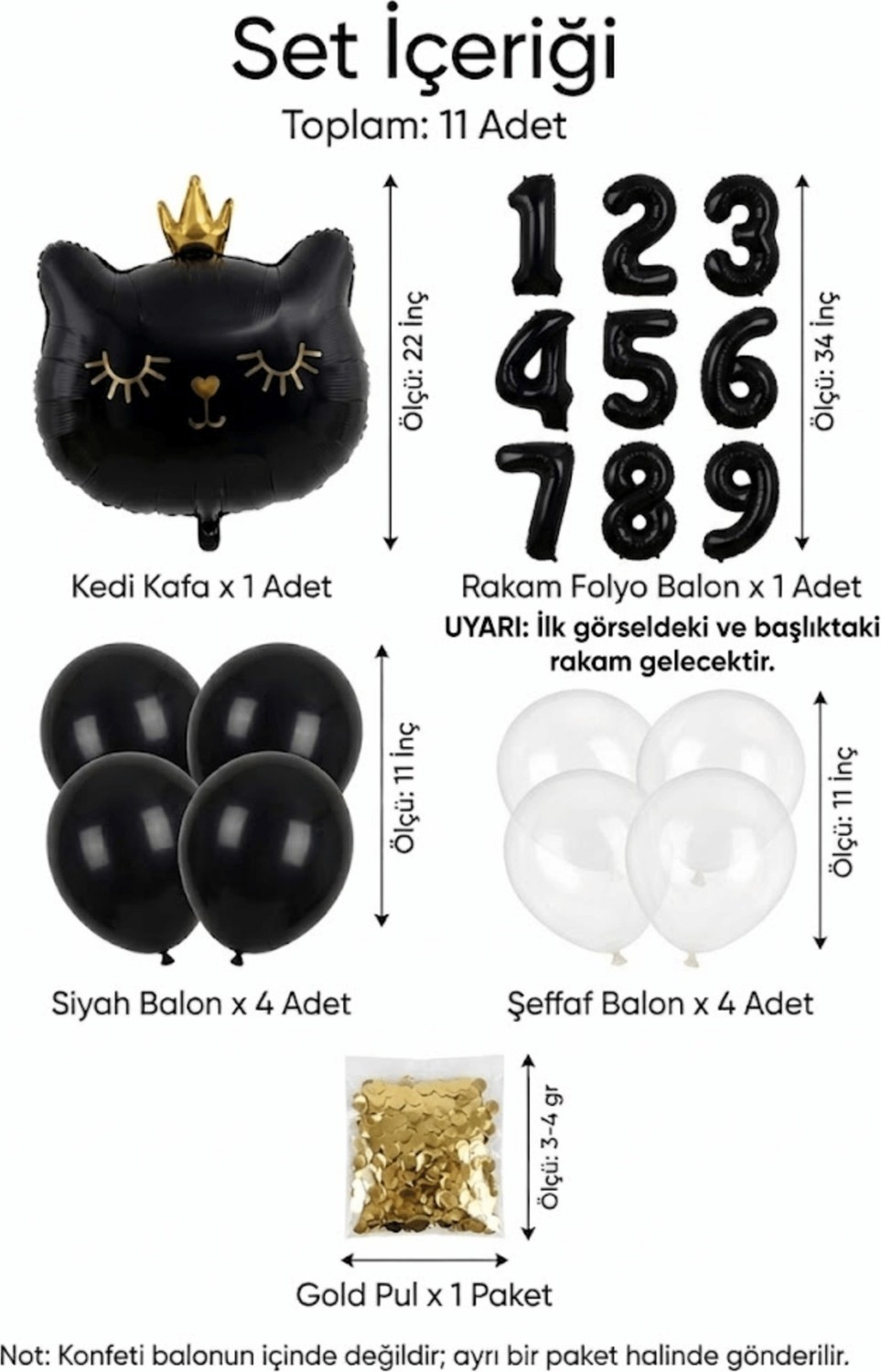 Feyza Design 4 Yaş Siyah Kedi Temalı Doğum Günü Balon Seti 11 Parça görsel 2