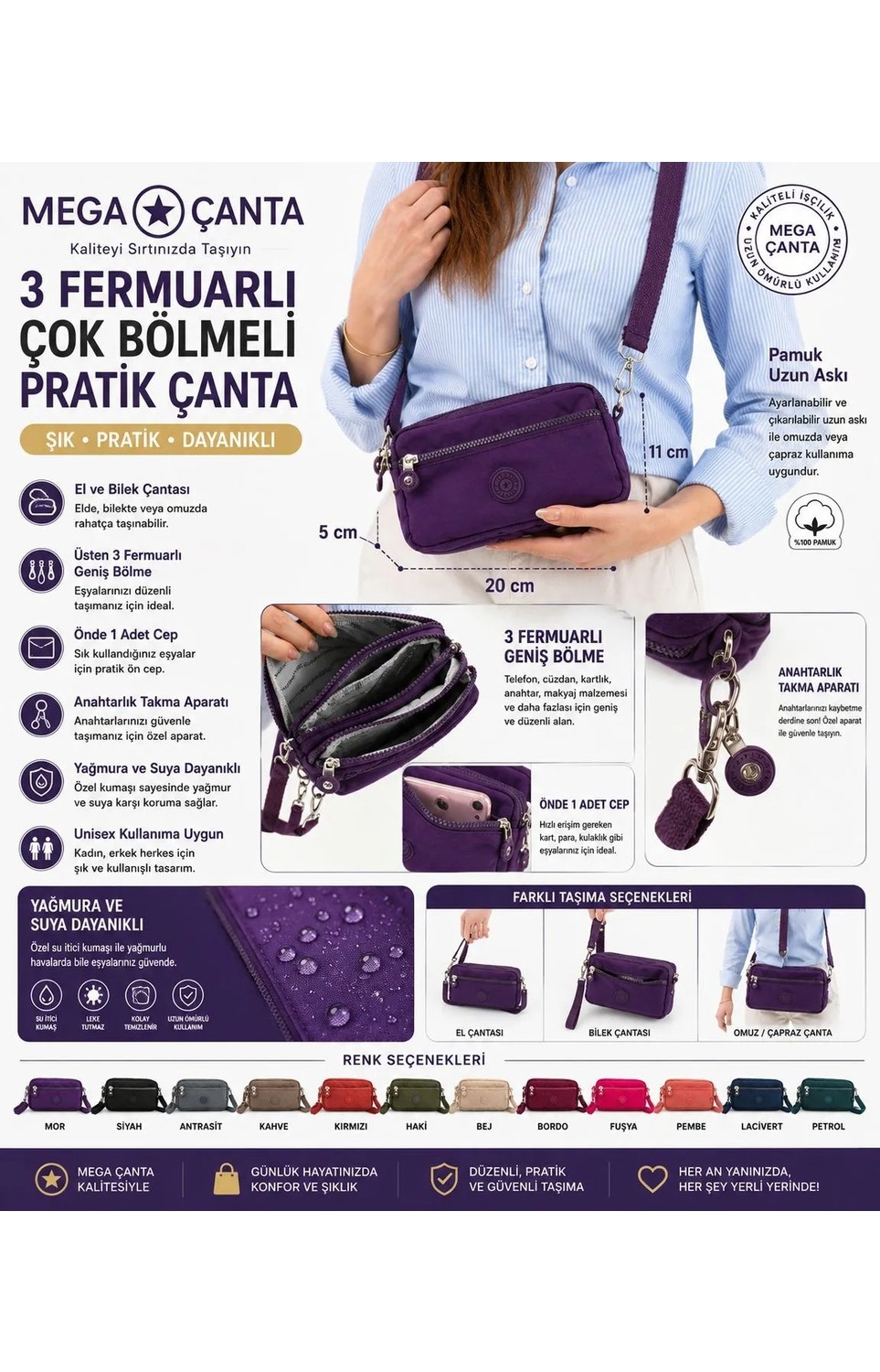 Mega Çanta M 231 Mega Bag Krinkıl Kumaş El Omuz Çantası, Telefonluk (Yatay), Clutch görsel 6