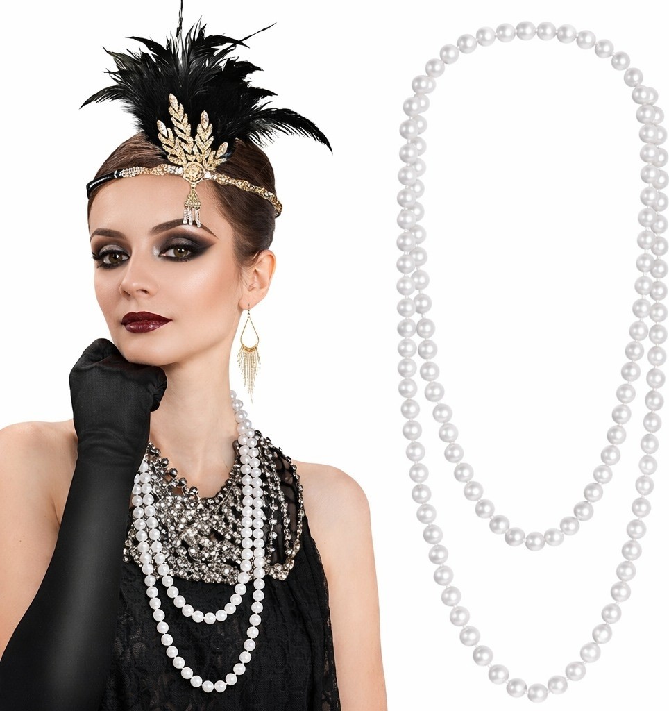 Die Grup 1920 Gatsby Inci Kolye, Vintage Uzun Beyaz Inci Kolye